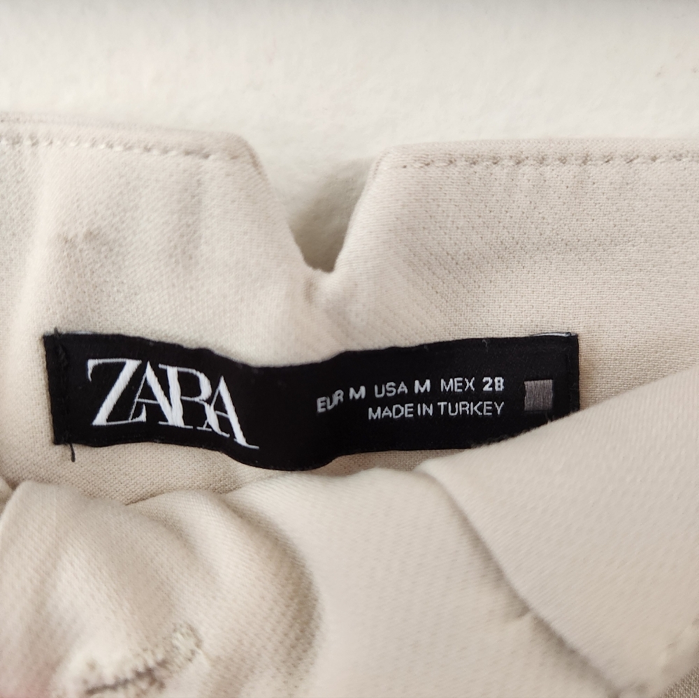 Zara High Waisted Ankle Length Pants Pleated Straight Leg Mid Ecru Cream Medium - Picture 3 of 8